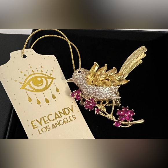 New EYECANDY Adjustable Brass CZ Statement Bird Ring - Picture 3 of 16